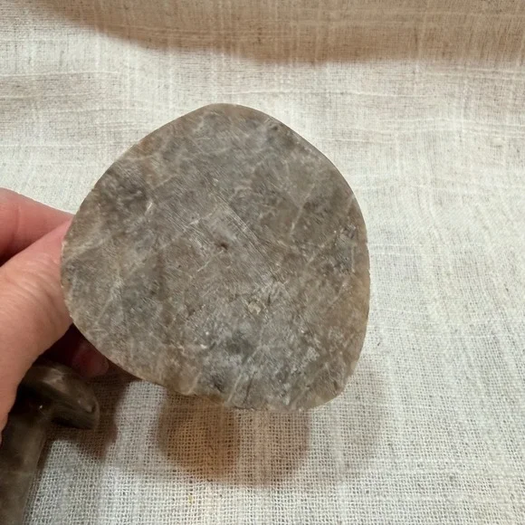 Vintage Hand Carved Petoskey Stone Mushroom Figurines Set of 2 Michigan Fossil - Picture 6 of 9